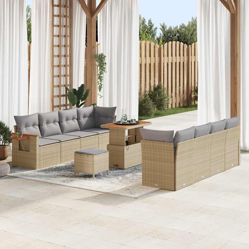Garten-Sofa-Set mit Kissen 11 pcs Beige Poly Rattan
